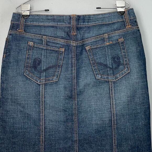 Apt 9 Womens Size 12 Blue Jean Straight Stretch Button Up Denim Skirt Western - Picture 4 of 9